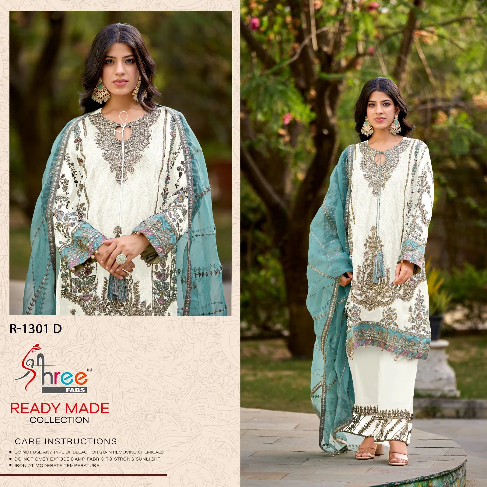 Shree Fabs 1301 Organza Wholesale Pakistani Readymade Salwar Suit Catalog — Wholesale Pakistani Suits, Shree Fabs wholesale from Surat — view 4